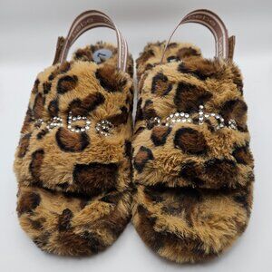 Bebe Leopard Faux Fur Rhinestone Slippers – Size 7